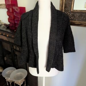 LOFT Wmns Small Acrylic Alpaca Wool Short Sleeve OpenFront Cable Knit Cardigan